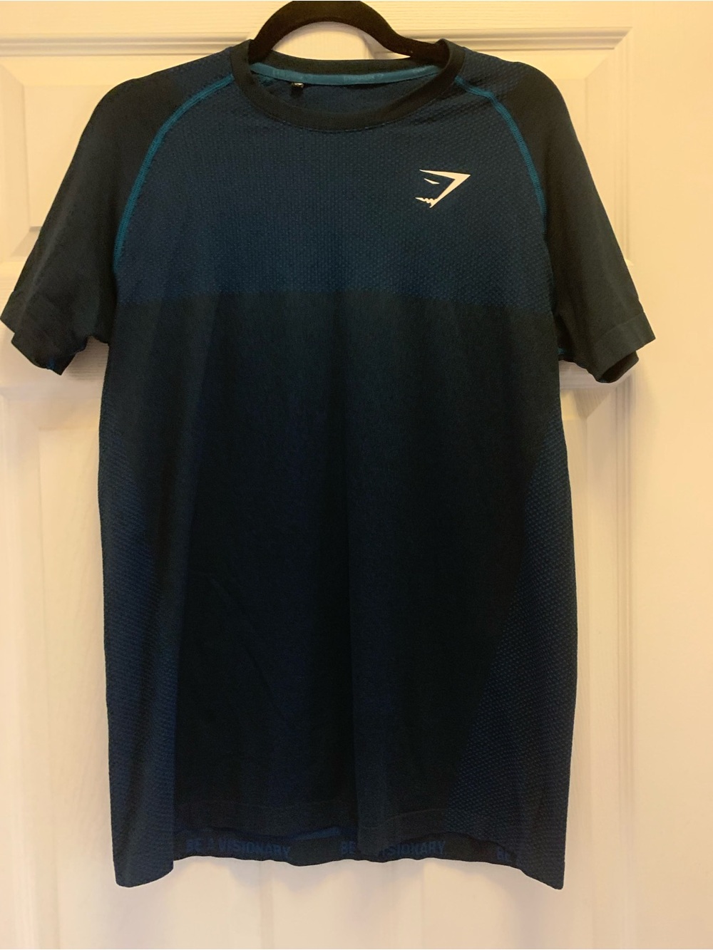 Gymshark Men’s Shirt Medium Blue OF Phantom Seamless Compression David Laid Gym